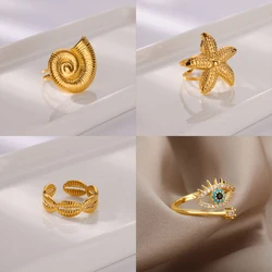 Conch Rings for Women Gold Color Stainless Steel Ring Retro Summer Beach Couple Wedding Band Jewelry Daily Accessories anillos
