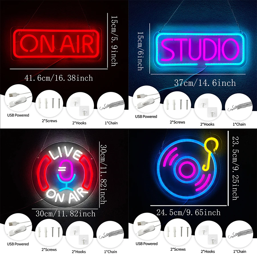 On Air Led Neon Sign, Retro Record Icon, Usb Powered, Used For Bar, Recording Studio, Live Broadcast And Game Room Art Decor.
