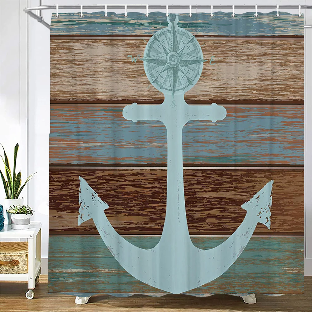

Waterproof Frabic Shower Curtains Nordic Style Mediterranean Nautical Anchor 3D Printed Bathroom Curtain Polyester Bath Curtain