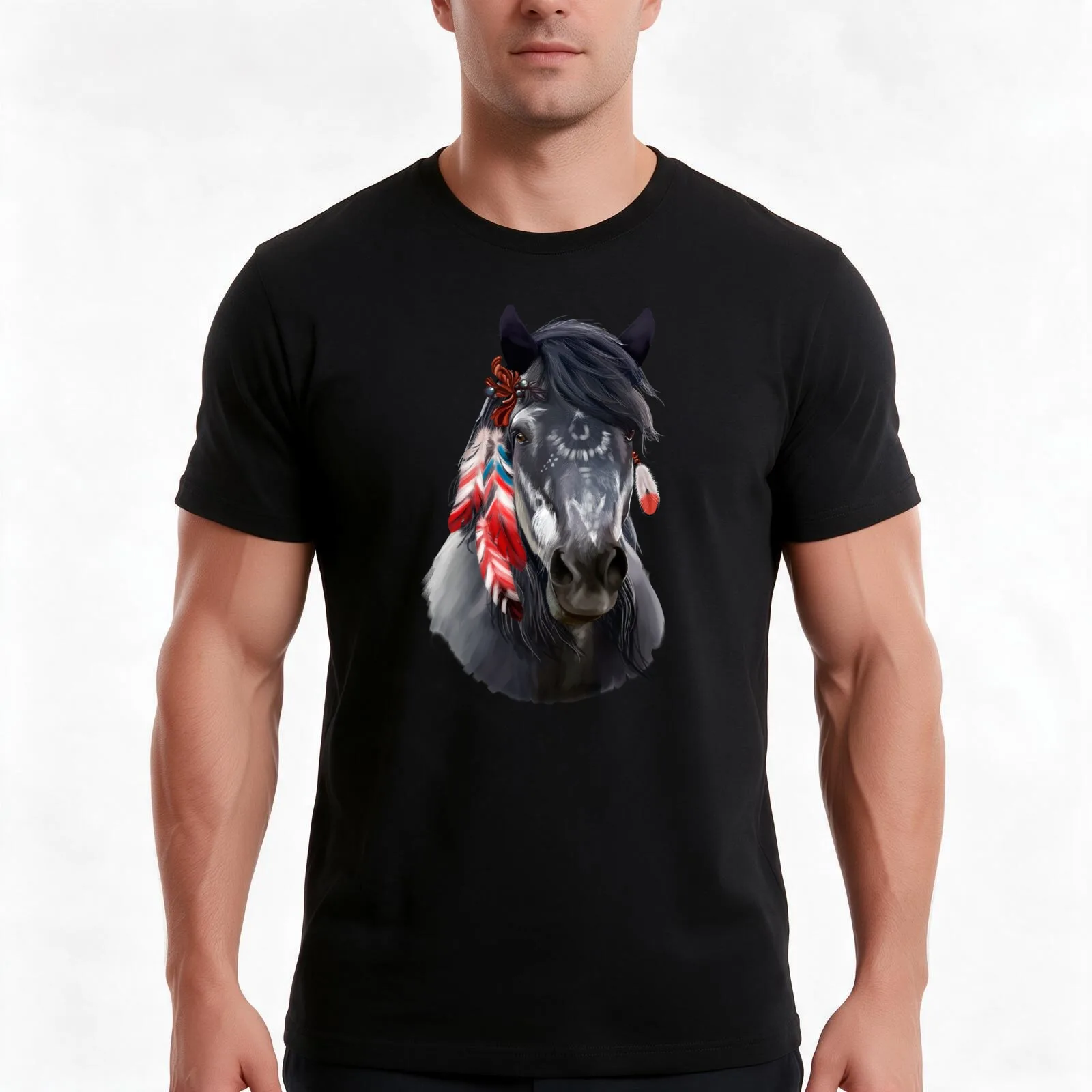 Indian Horse Gifts T-Shirt, Summer Casual Cotton Tee, Oversized Streetwear Tops, Vintage Graphic Print, Loose Fit Short Sleeve