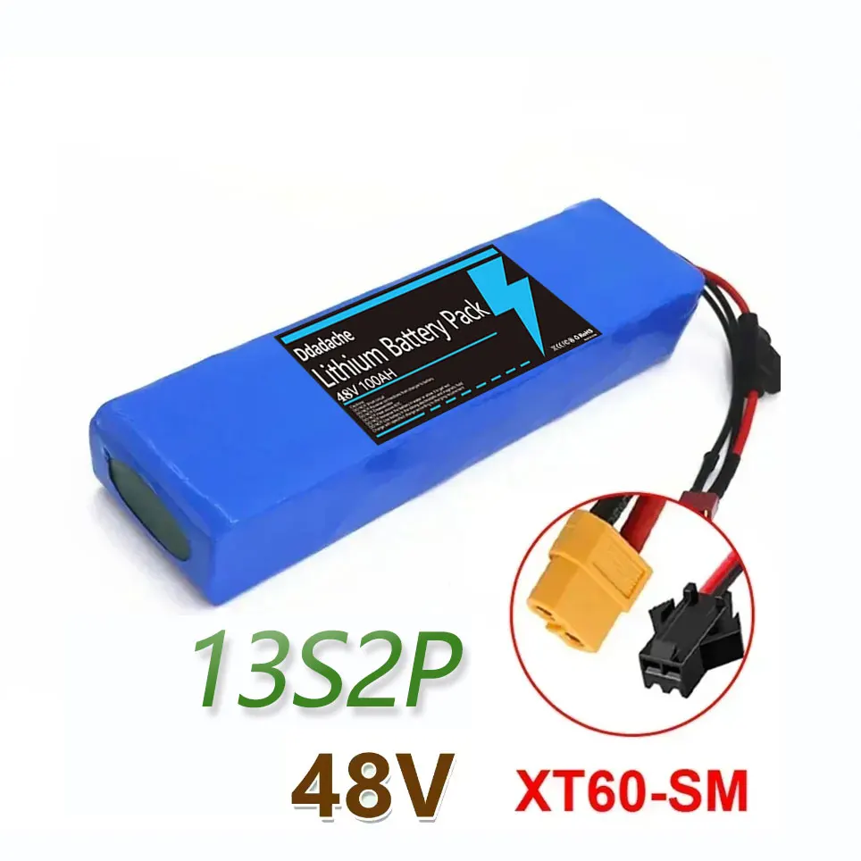 13S2P 48V 100000mAh 100Ah Lithium-ion batterijpakket met 250W 350W 500W 750W 1000W BMS en een gratis 54.6V oplader
