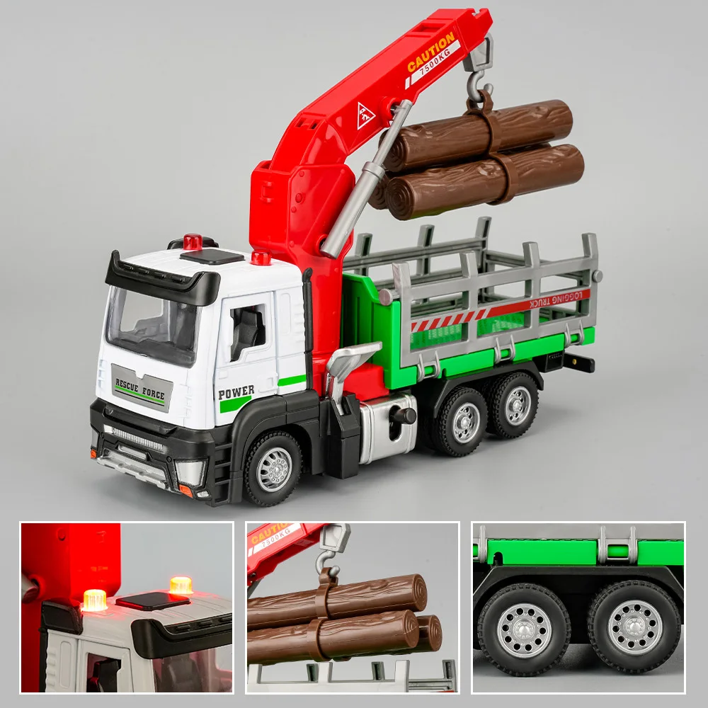 1:32 Houttransportkraan Speelgoedmodellen Auto's Legering Spuitgietwerk 2 Deuren Open Miniature Techniekvoertuigen Huisdecoratie