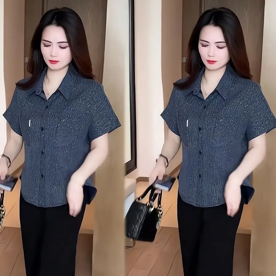 

Fashion Loose Short Sleeve Cardigan Shirt Casual Slim Fit Top For Women