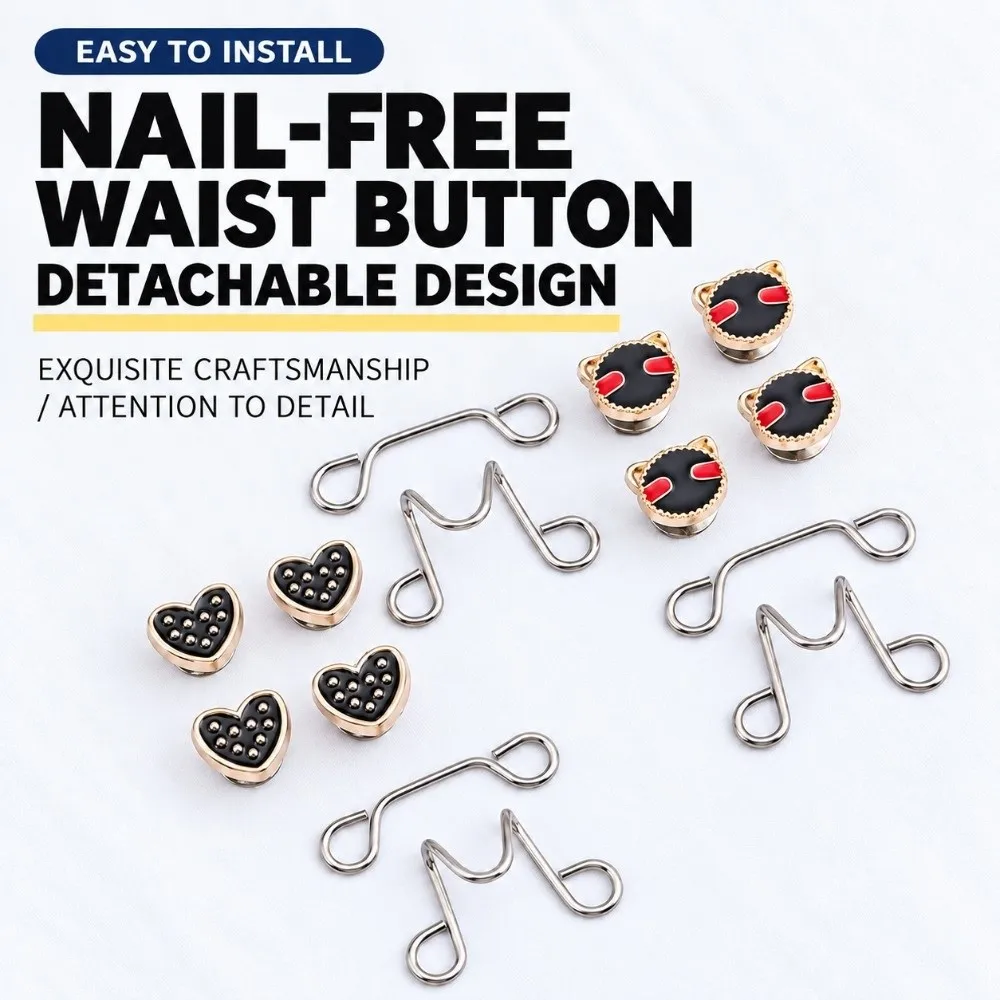 1 Pair No Sewing Required Waist Tightener Alloy Reusable Pant Waist Clips Detachable Waist Buttons Pins Quick Size Adjustment