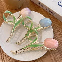 New Fashion Advanced Exquisite Metal Tulip Flowers Barrettes Hairpins for Women Girl Clamp Hair Accessorie Headwear