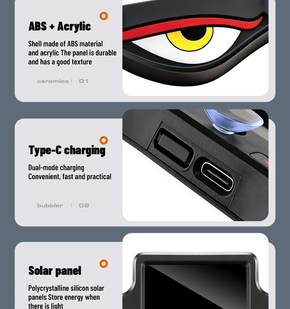 Solarbetriebene Auto-Neonleuchte Kabellose Coole DEMON EYE LED-Ambientebeleuchtung Saugnapf USB-Aufladbare Atmosphäre-Atemlampe – Detail 13