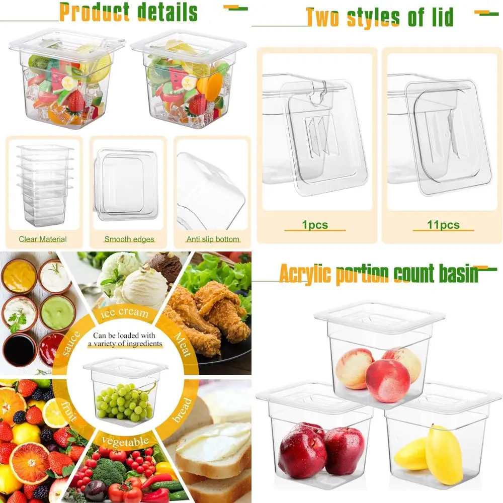 

Stackable Clear Polycarbonate 12-Pack Food Pans with Lids, 1/6 Size, 6 Deep, Ideal for Restaurants, Hotels, and Catering