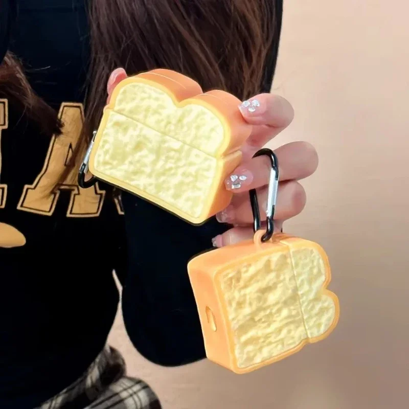3D Cute Toast Bread Silicone Case For AirPods 5 4 3 2 1 Pro 3 2 Funny Simulation Food Earphone Cover Shockproof Protective Shell
