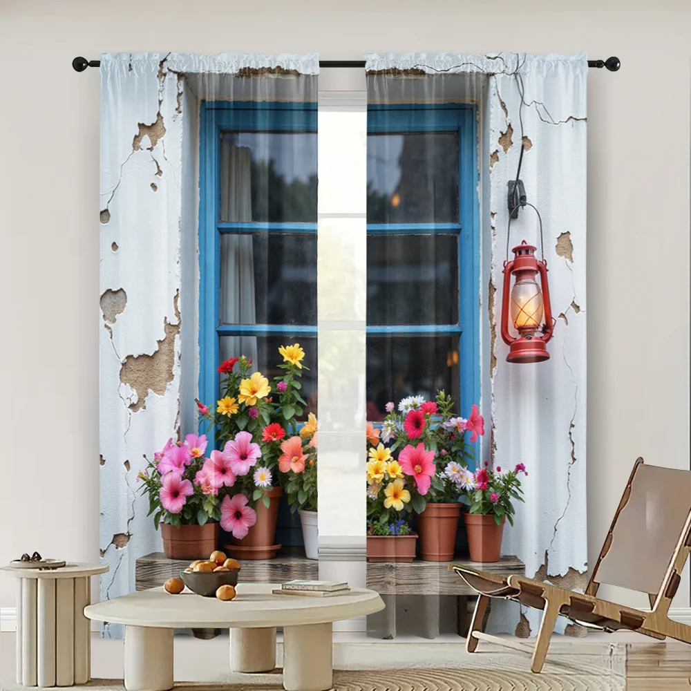 2pc,  Curtains Flower windowsill Versatile Fabric,Without Electricity summer party decorations Use for Bedroom living room