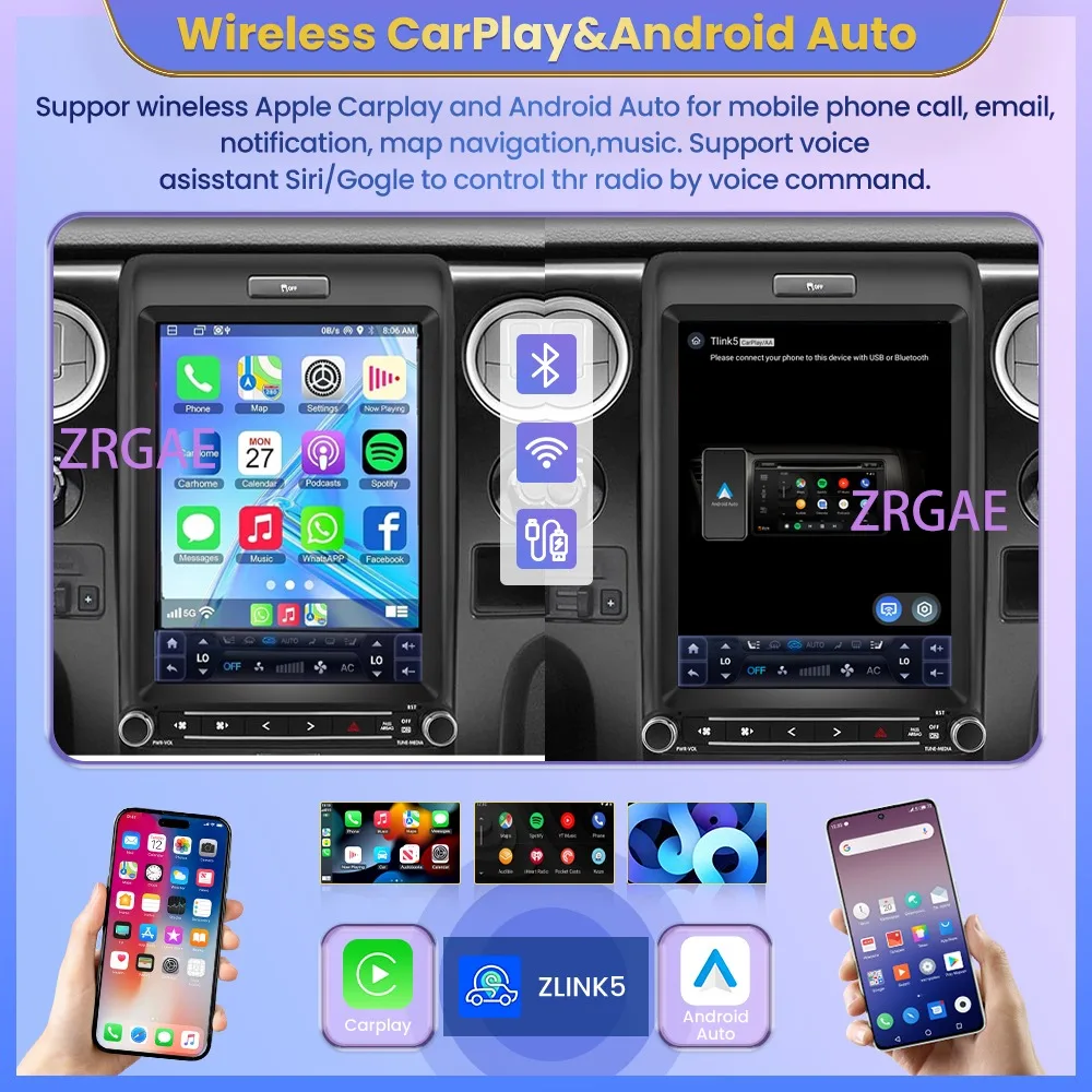 Android 15 Wireless CarPlay For Ford F150 2012-2016 GPS Navigation  Car RadioMultimedia Video Player Tesla Style Type Stereo 4G