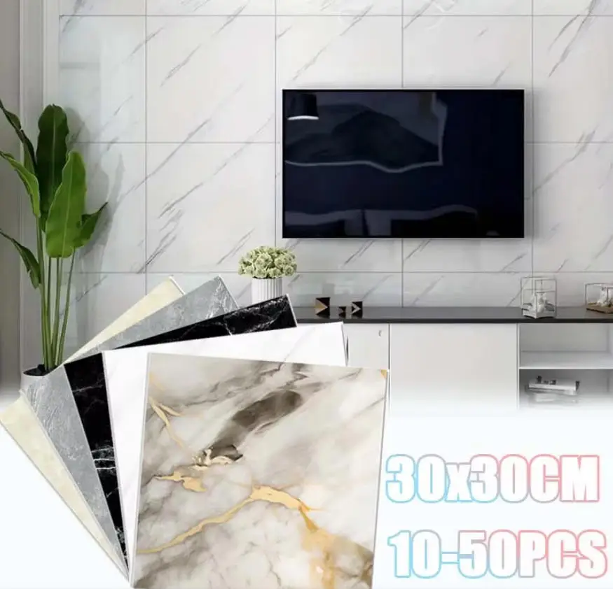 30x30cm Self Adhesive Wallpaper Waterproof Tile Stickers Floor Sticker for Kitchen Bathroom Ins Style Home Decor Renovate 10/20P