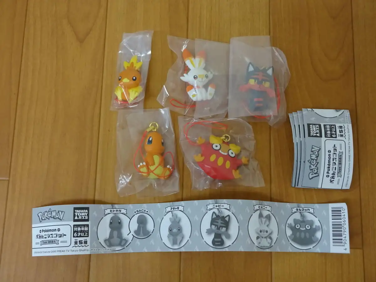 TakaraTomyArts Capsule Toy PETANCO Mascot Type Fire kawaii monster Torchic Litten Scorbunny Darumaka little red dragon figures