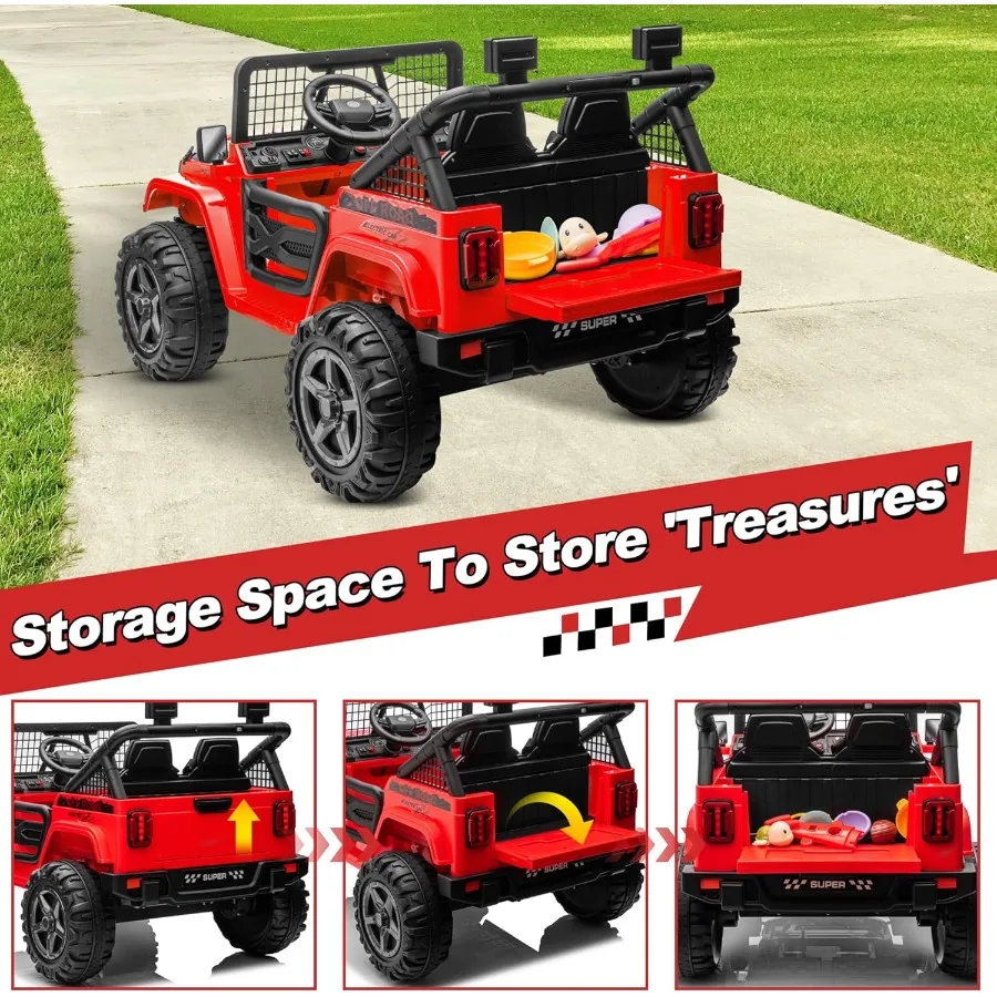 Coche de paseo XL de 24 V con control remoto, coche eléctrico conmutable de 2 plazas 4WD/2WD para niños con asiento de 20 pulgadas de ancho, flor de regalo, 4X20