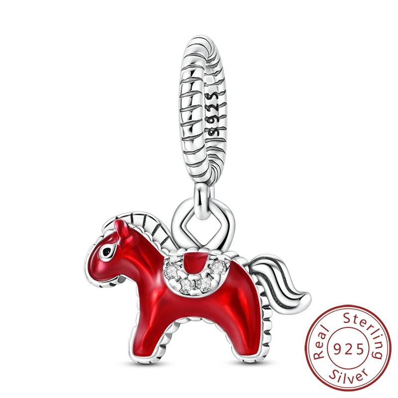 

Dala Horse Charm Trendy Fashion Women Red Jewelry 925 Sterling Silver Power Courage Loyalty Dignity Pendant Fit Bracelet