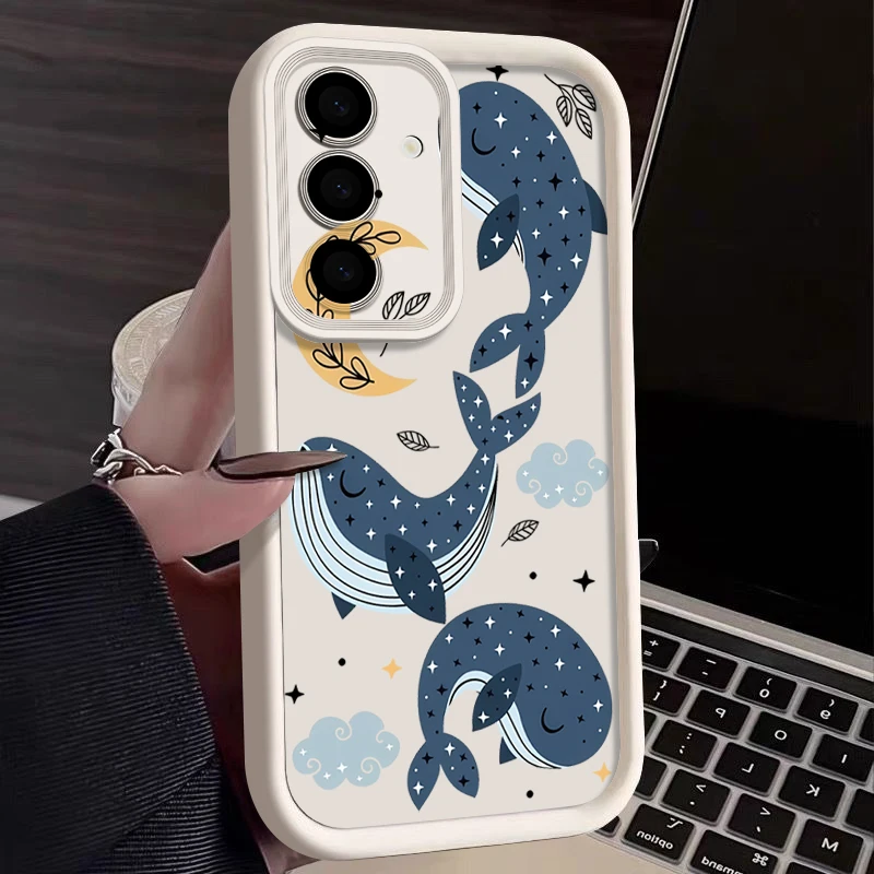 Cartoon Whales Stars Case For Samsung Galaxy S26 S25 Ultra S24 S23 S22 S21 FE A15 A35 A55 A16 A26 A36 A56 A17 A37 A57 5G Cover