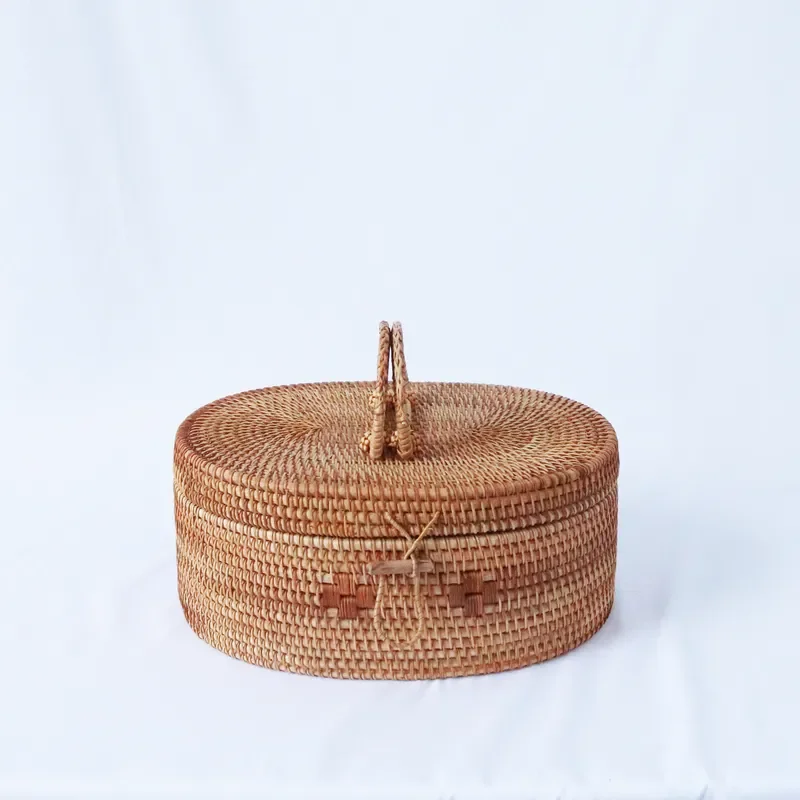 Handmade Vietnamese Rattan Oval Basket Portable Dried Fruit Candy Box Autumn Snack Storage Container Natural Wicker Organizer