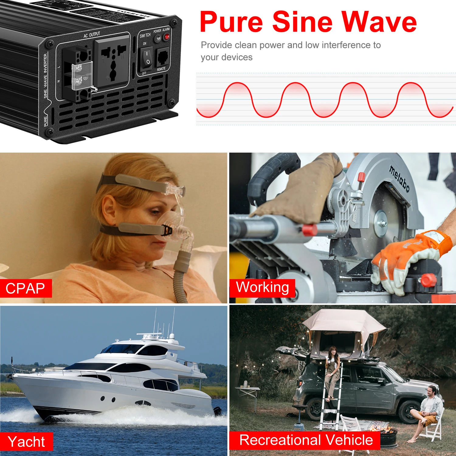 3000W pure sine wave solar car power inverter 12V/24V/48V DC to 110V 220V AC LCD screen