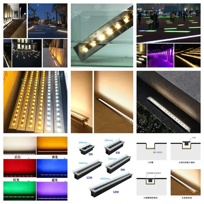 Popular RGB Digital LED Recessed Linear Light High Power Aluminum Lamp Body with Stainless Steel 12V Linear Inground Light