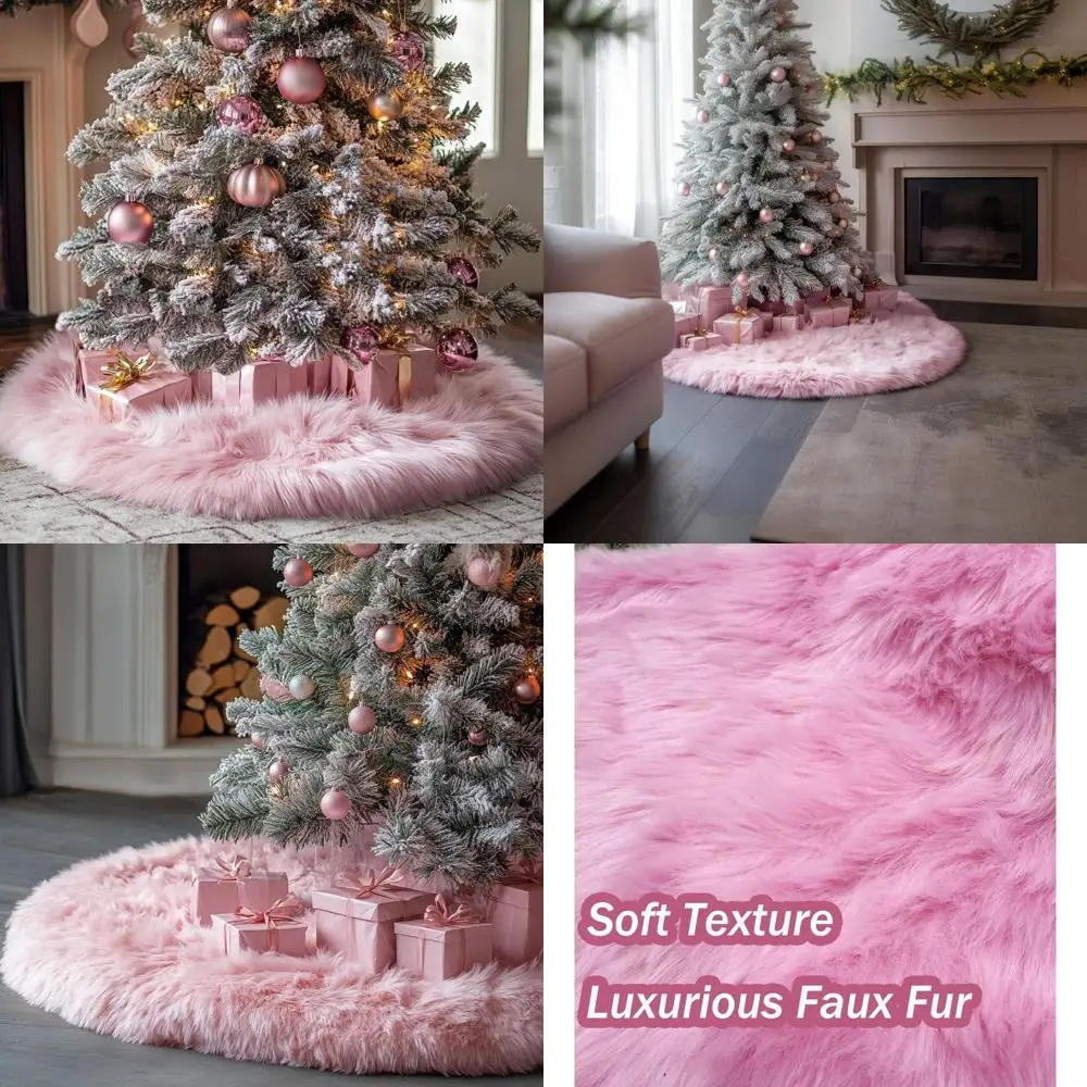 

Plush Pink 72 Inch Christmas Tree Skirt for Merry Christmas Party - Faux Fur Holiday Decorations