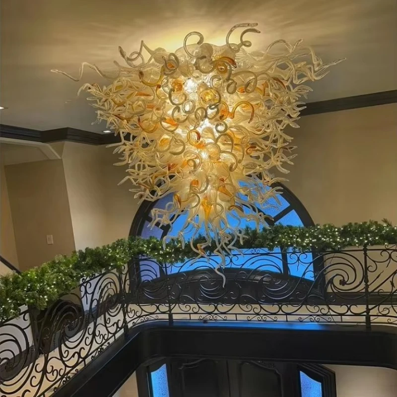 

Art Deco Hand Blown Stained Glass Chandelier Hotel Home