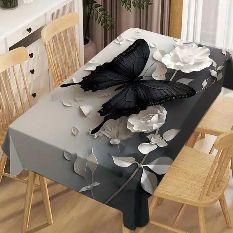 One elegant rose butterfly tablecloth in a rectangular shape, washable and suitable for decorating the table at a festive party.