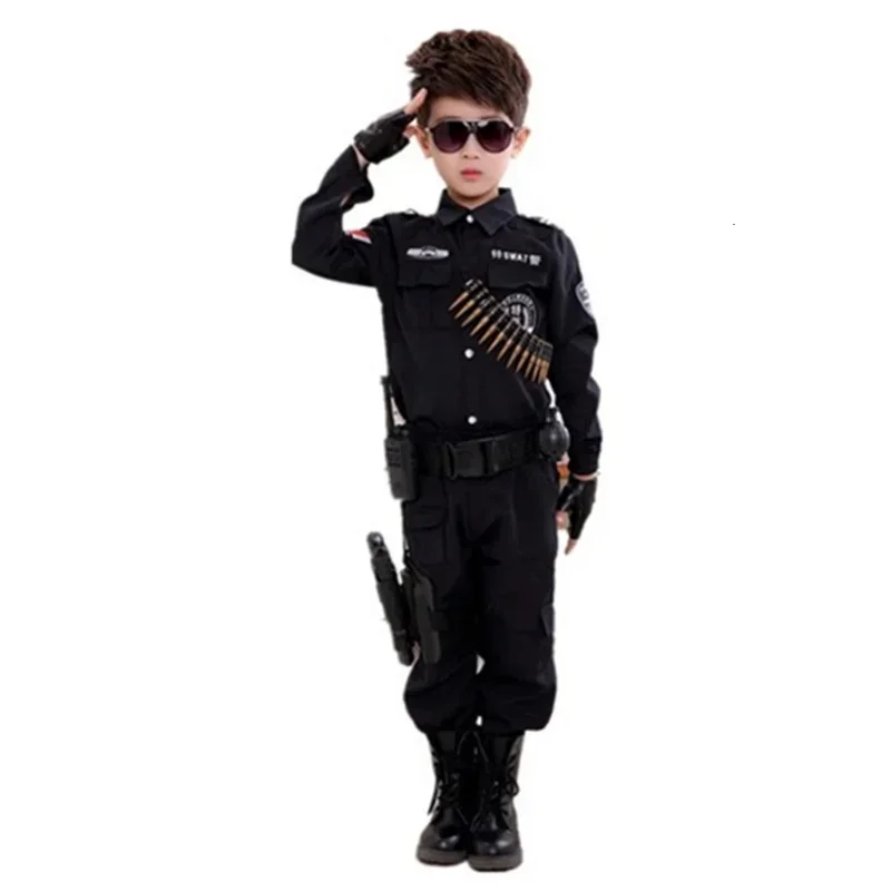 Cosbao Jongens Politieagenten Kostuums Kinderen Cosplay voor Kinderen Leger Politie-uniform Kleding Set Lange Mouw Vechten Prestaties Unifo