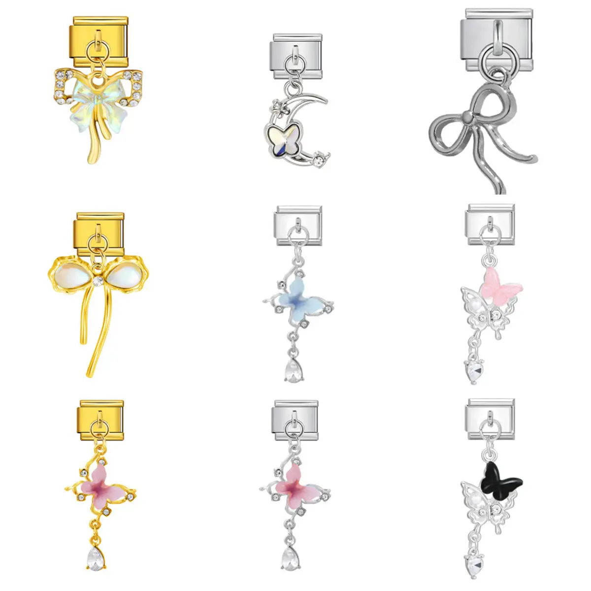 DAVINI 1pc Italian Modular Bracelet Crystal Butterfly Bow Charm Pendant For DIY Italian Modular Bracelets Jewelry Gift