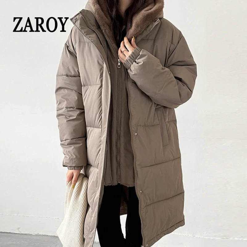 

ZAROY Women's Winter Jacket Cotton Padding Long Coat Thick Warm Winter Detachable Hooded Parkas Casual Outerwear куртка з