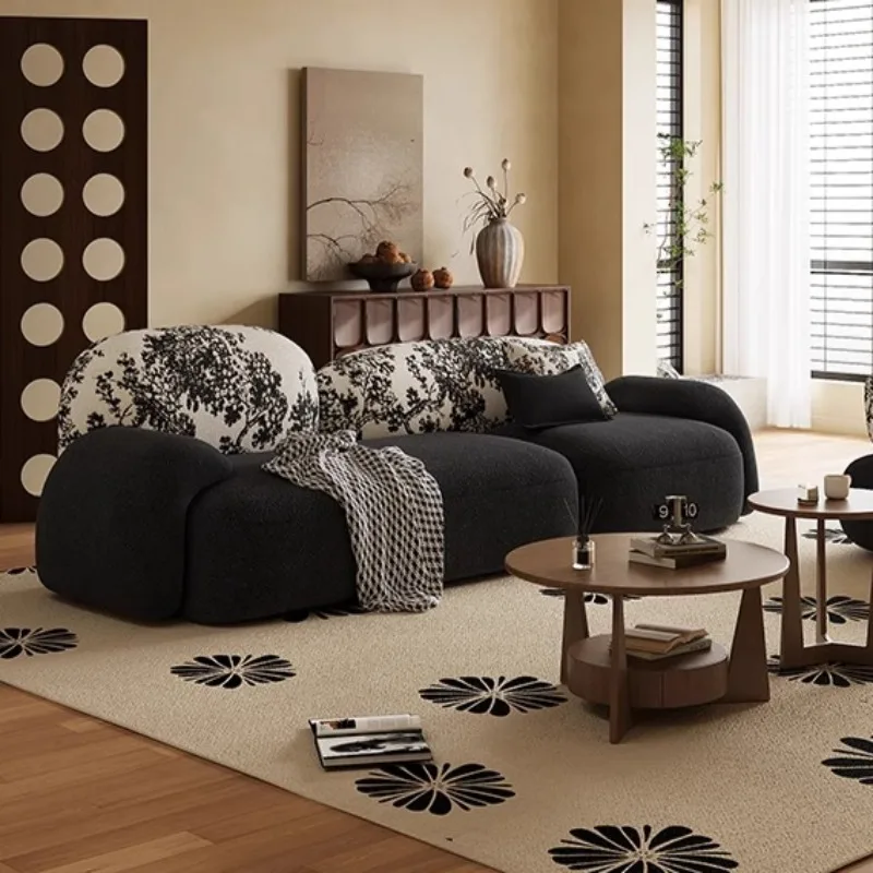 

Retro Black Special-shaped Chaise Lounge Puffs Lazy Sofa Sectionals Small Apartment Living Room Fabric Store Beauty Furniture