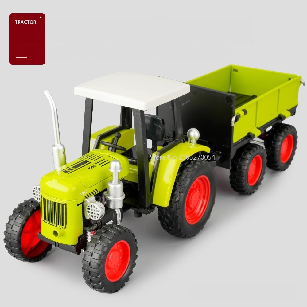 1/32 Four Wheeled Agricultural Tractor Alloy Die Cast Toys Model Car Compartment Can Be Opened Sound and Light Vehicle Boy Gifts