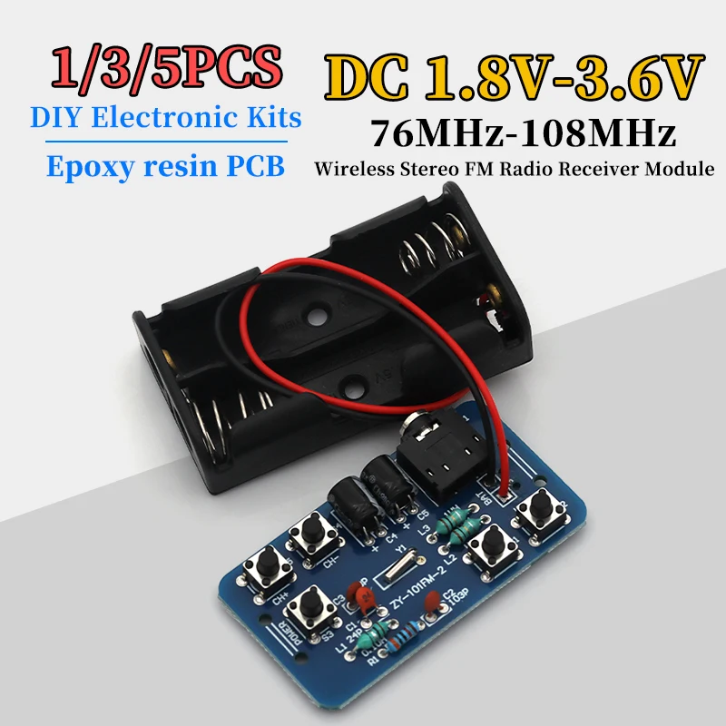 1/3/5PCS DIY Electronic Kits Wireless Stereo FM Radio Receiver Module 76MHz-108MHz DC 1.8V-3.6V