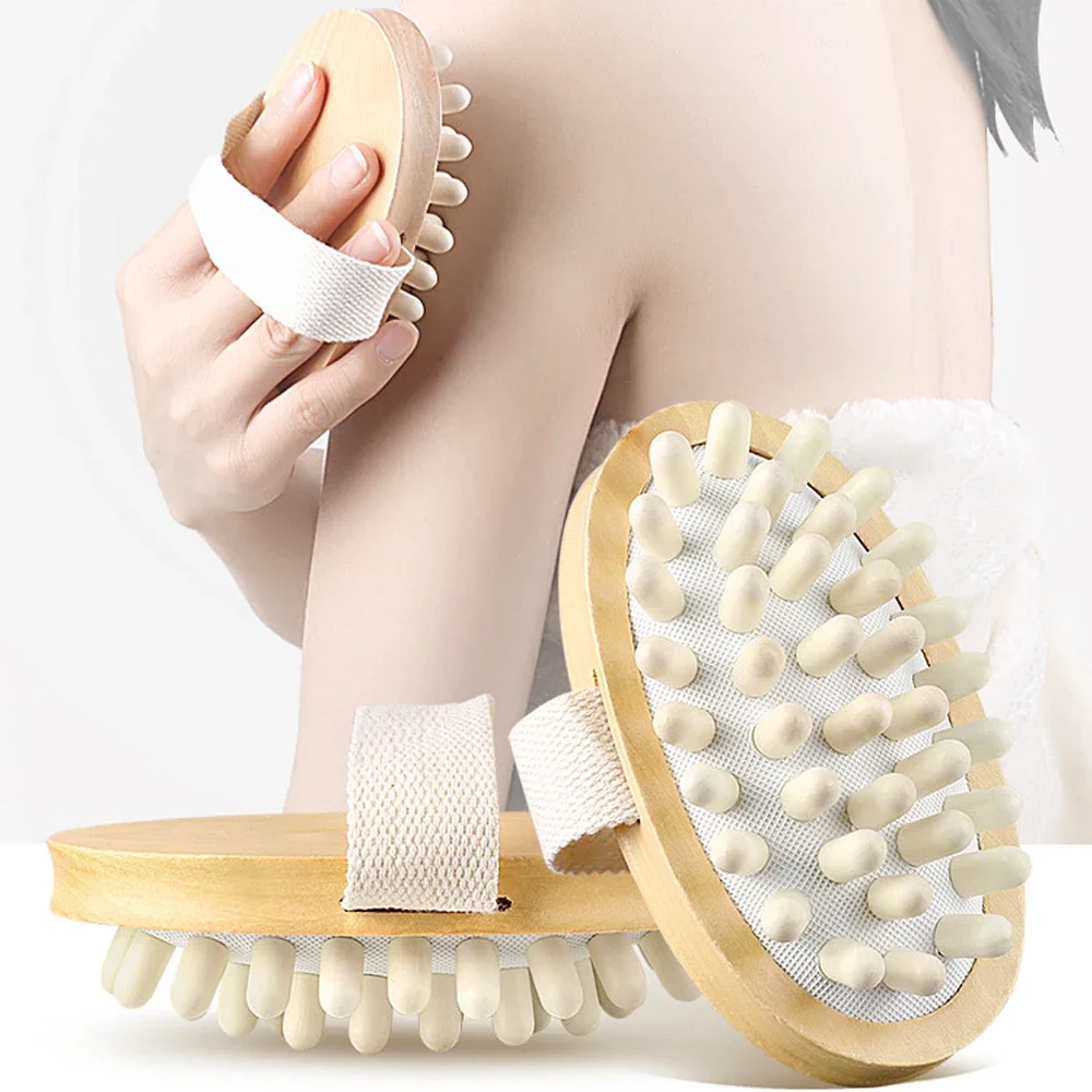 Anti Cellulite Massage Brush  Men  Women Bath Shower Full Body Wooden Rubber Particles Massager Spa Comb Beauty Slimming