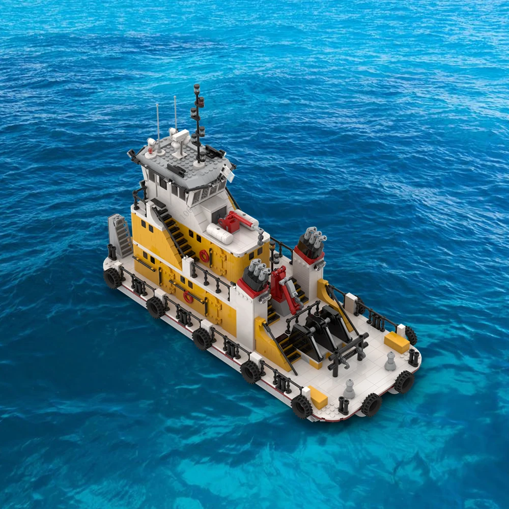 New Custom Building Blocks Model MOC Modular Pusher Barge Tug Boat DIY Creative Children's Blocks Birthday Christmas Gift