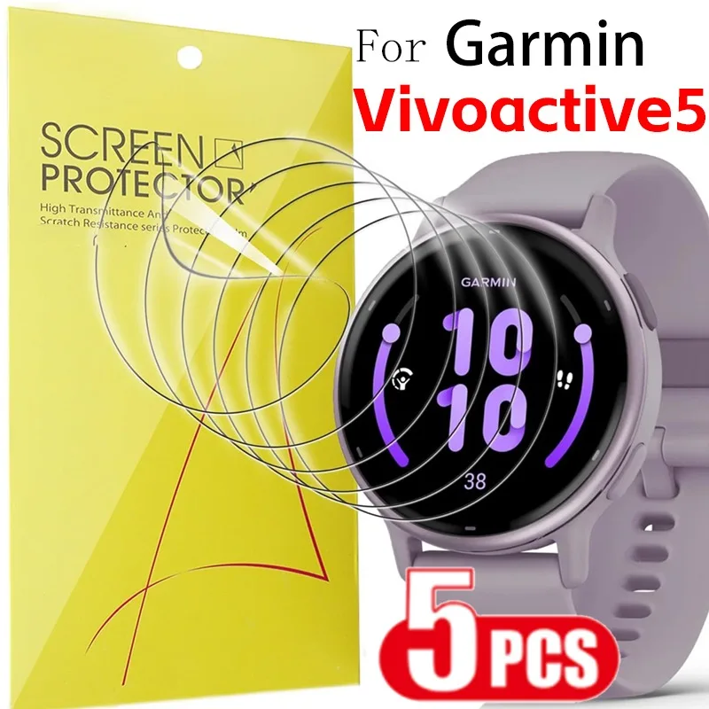 5-1Pcs Protective Films for Garmin Vivoactive 5 Smartwatch HD Screen Protector Anti-scratch Hydrogel Films for Vivoactive 5