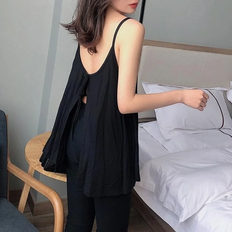 Camisole Women Solid Backless Lace-up Design Casual Cozy Summer Clothes Sexy Hot Girls Streetwear Ins Korean Fashion New Arrival