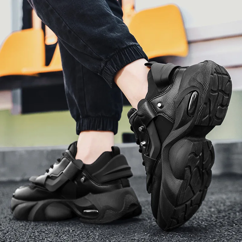 Sneakers klasik pria hitam sepatu Chunky nyaman Non-Slip Sneakers desainer Platform Sneakers kasual pria zapatillas de hombre