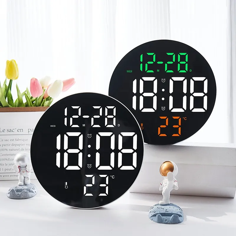 Remote Control Wall Clock 9 inch Desk  LED Watch Living Room Alarm Clocks Large Screen Electronic Digital Date Temperature