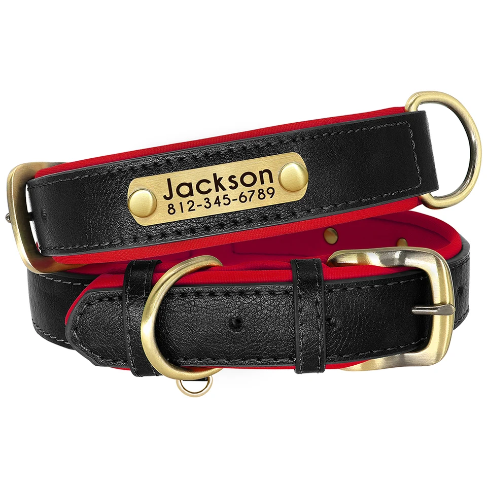 Customized PU Leather Nameplate Dog Collar Soft Padded Dogs Collars Free Engraving Name for Small Medium Large Dogs Adjustable, image 12