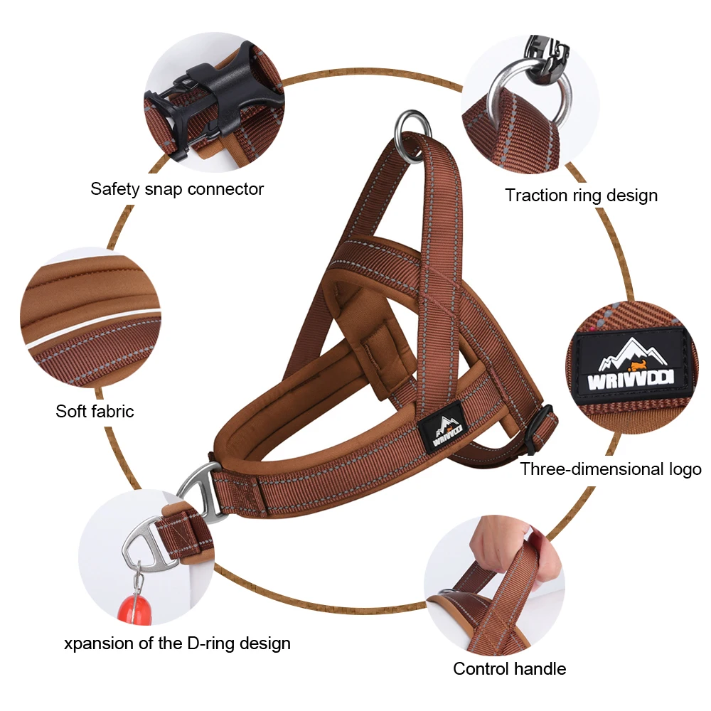 Escape-Proof No-Pull Dog Harness for Large Dogs, Heavy-Duty Front Clip Harness with Padded Chest, Reflective Strips for Safe Nig