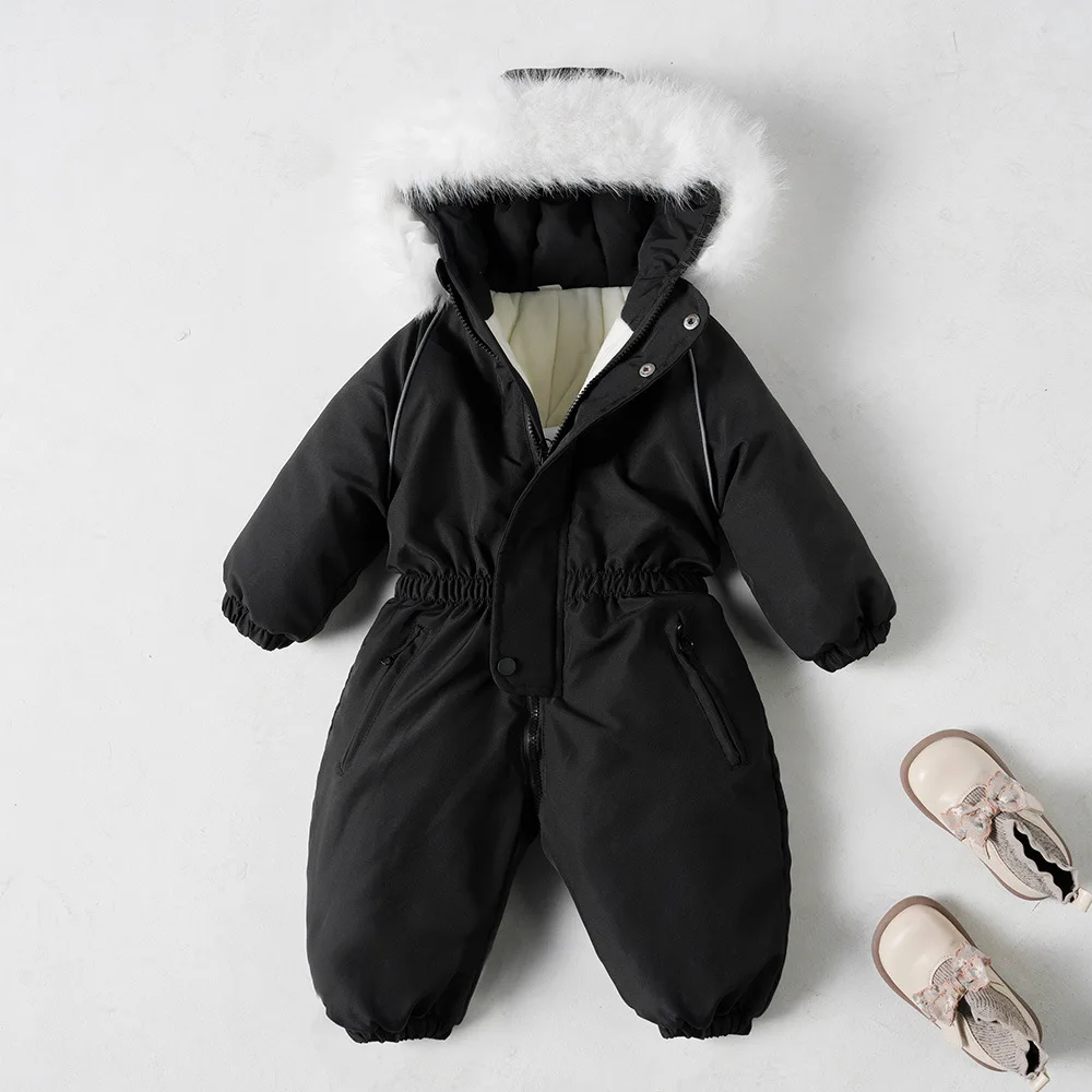 Thickened Warm Baby Rompers One-piece Bodysuits Winter Clothing for Boys Girls Hooded Windproof Jacket for Children