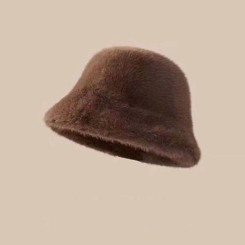 

Lamb Fur Cap Temperament Plush Basin Cap Warmer Solid Color Winter Fisherman Hat Versatile Windproof Anti-cold Bucket Hat Women
