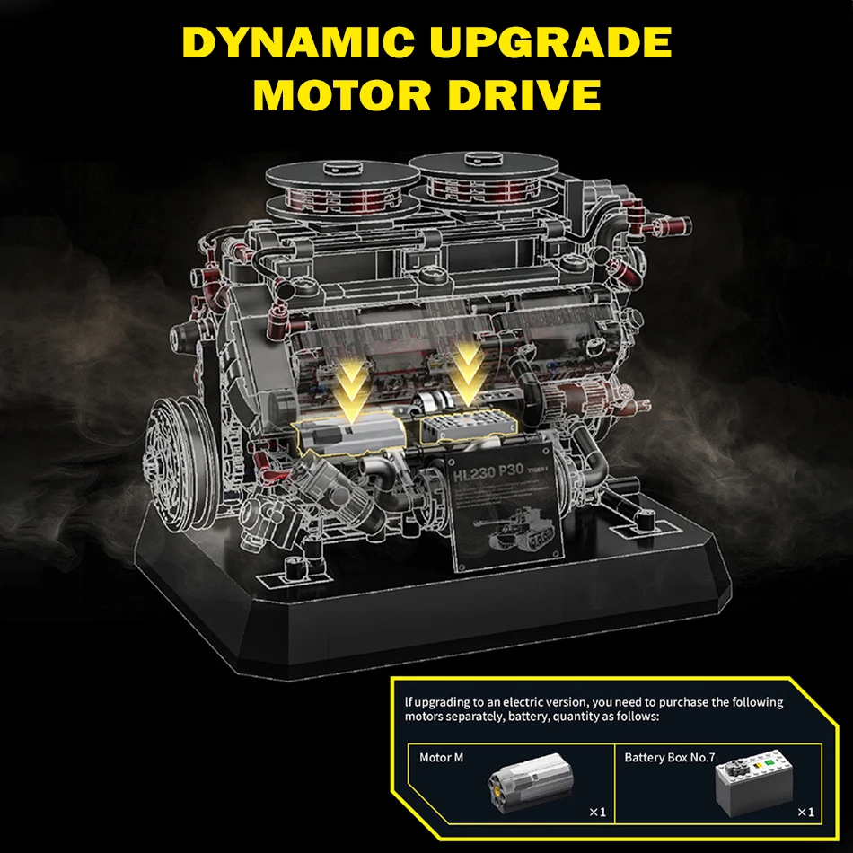 WW2 الألمانية النمر دبابة HL230 P30 V12 محرك بمحرك نموذج اللبنات الحرب العالمية 2 النمر خزان محرك الطوب لعب الاطفال هدية #4