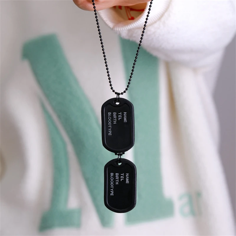 Fashion Military Style Four Row Letter Double Card Military Brand Necklace Men\'s Pendant Necklace Men\'s Chain Link Chain