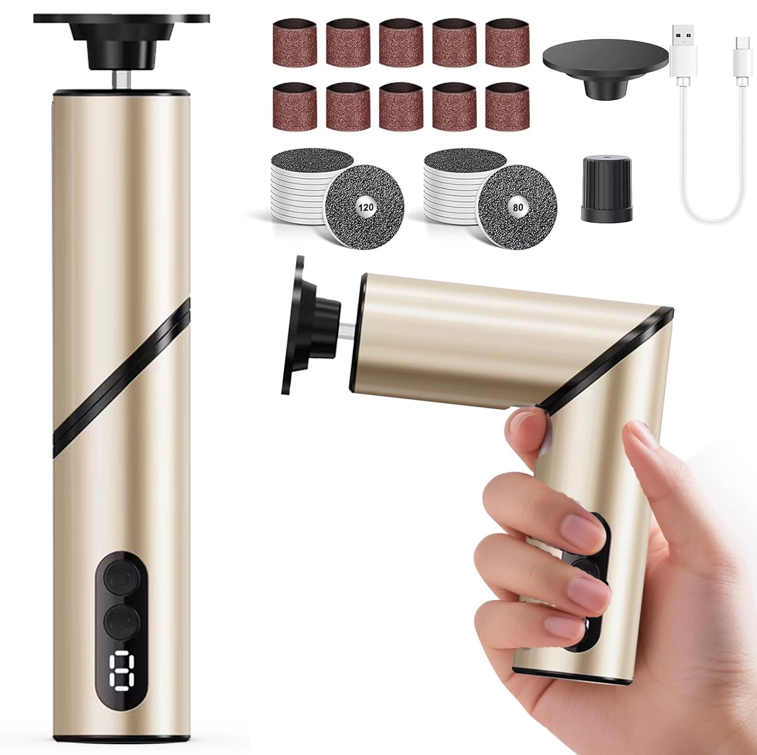 9-Level Adjustable Electric Pedicure Tool Portable Dead Skin Callus Remover Nail Polish Removal Multi-Functional 2-in-1