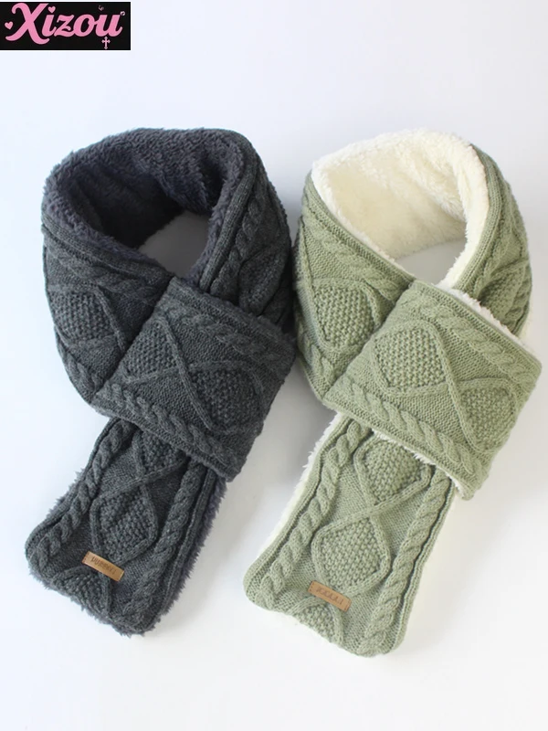 

Japanese Autumn and Winter Scarf Women's Fashion Cross Warm Scarf Winter Men's and Women's Feather Velvet Neck Cover Winter