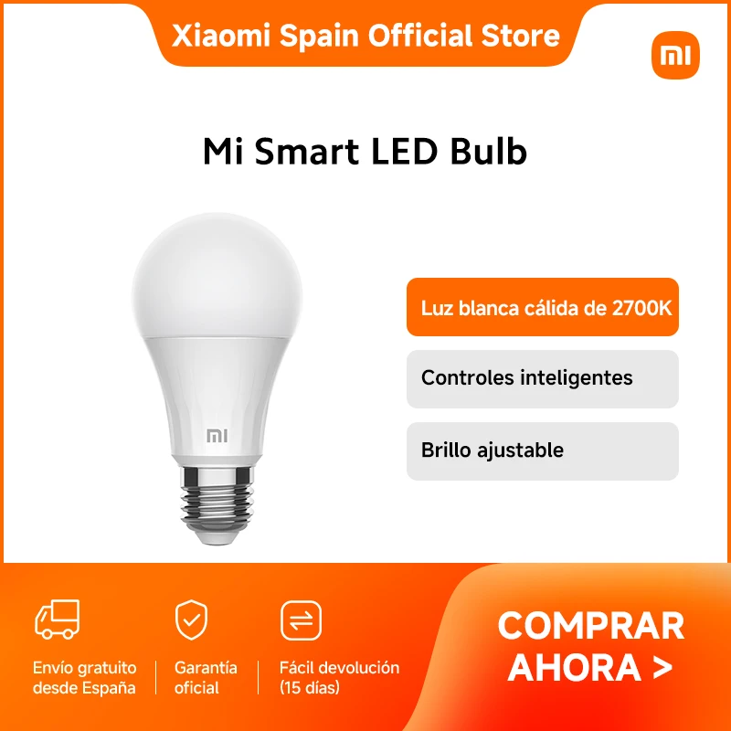 Oficial | Mi Smart LED Bulb (Warm White), Luz blanca cálida de 2700K, Controles inteligentes, Brillo ajustable