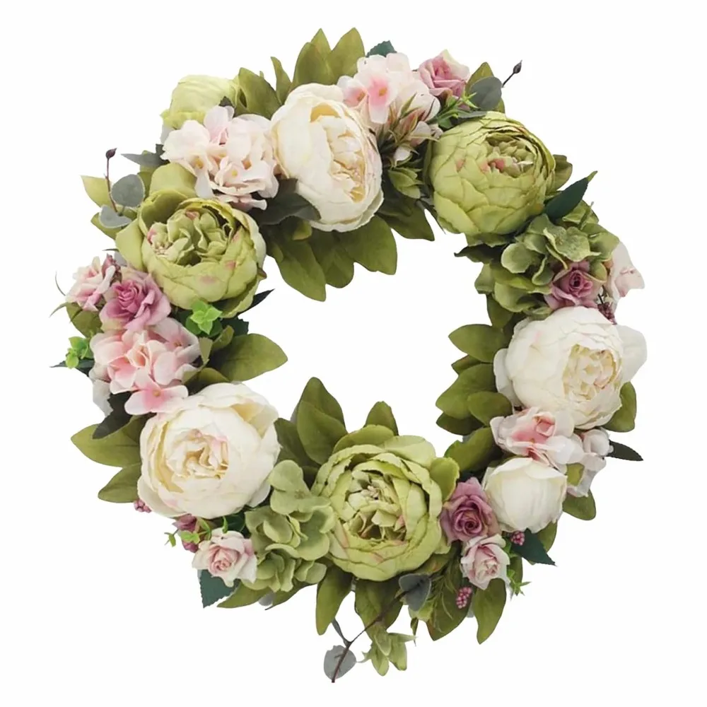 

Simulation Peony Wreath Front Door Silk Flowers Indoor Outdoor Spring Fall Artificial Floral Decor Peony Wreaths Home Decor