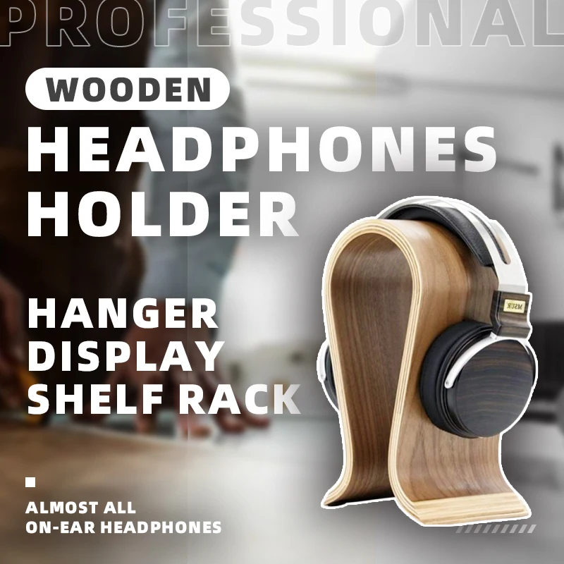 

Universal Wooden Headphones Hanger Desk Rack, On-Ear Headset Display Stand for Almost All Headphone Models Sturdy Construction