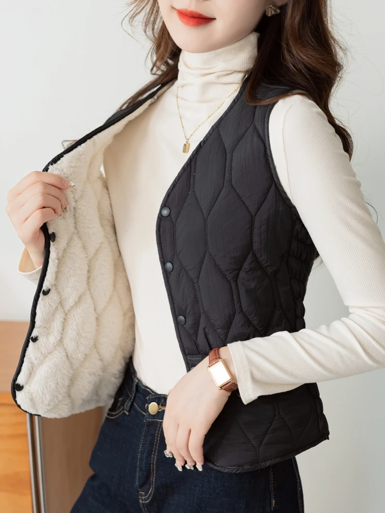 New Autumn and Winter down Cotton-padded Vest Women Fleece-lined Warm Vest Short Lightweight Waistcoat Slim fit Vest All-Matc... 