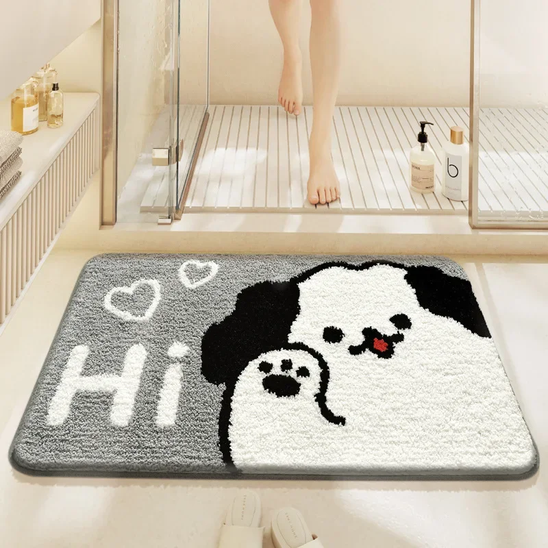 Cartoon Dog Bathroom Water Absorbent Floor Mat Bathroom Household Flocking Carpet Entrance Thickened Quick Drying Door Mat